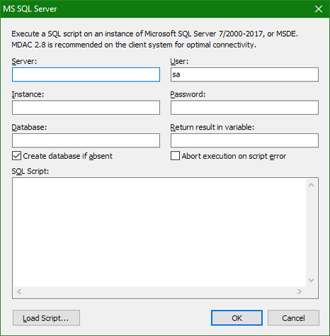 Screenshot of Microsoft SQL Server Database Support panel