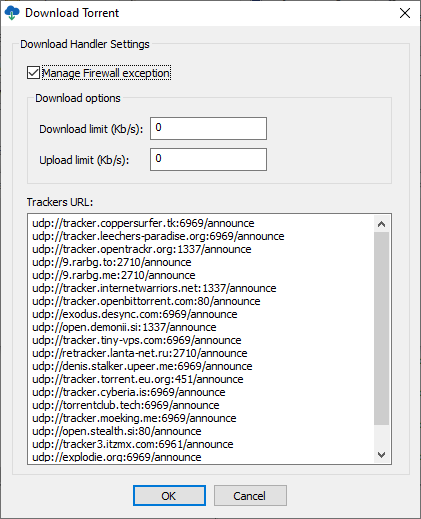 Screenshot of Download Torrent settings.