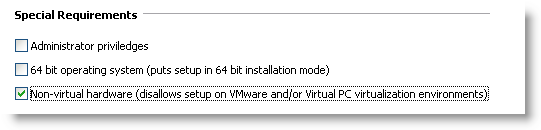 Screenshot for InstallAware support for installing software on VirtualPC and VMware systems